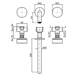 ISY22 WALL MOUNTED BASIN MIXER 210MM W NOIR DORÉ MARBLE HANDLES