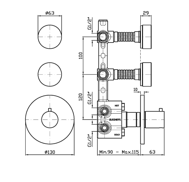 ISY22 THERMOSTATIC MIXER 2 STOP VALVES W GREEN MARBLE HANDLES