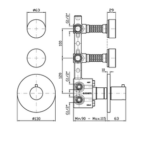 ISY22 THERMOSTATIC MIXER 2 STOP VALVES W NOIR DORÉ MARBLE HANDLES