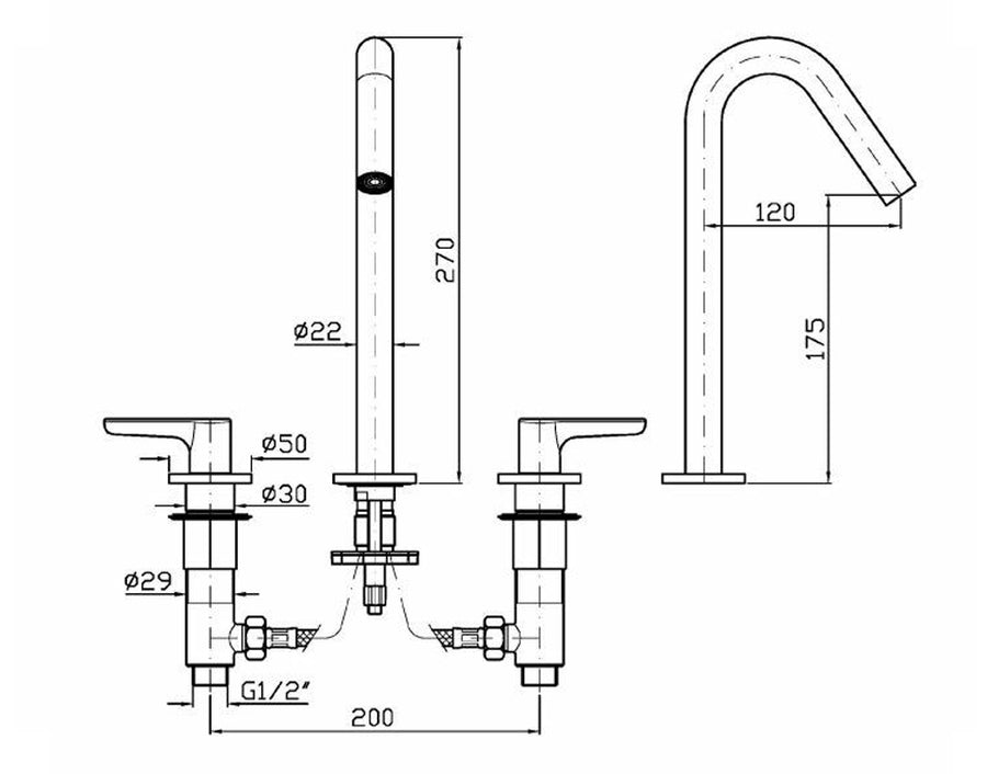 MEDAMEDA 3TH BASIN MIXER EXTENDED HEIGHT