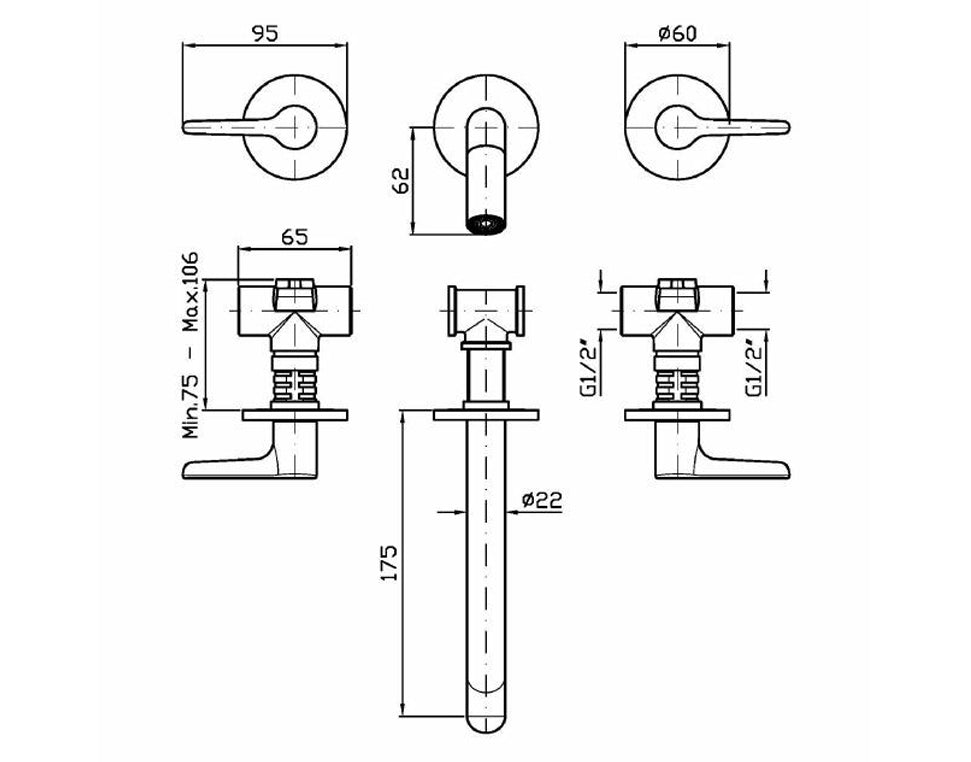 MEDAMEDA 3TH BASIN MIXER 175MM