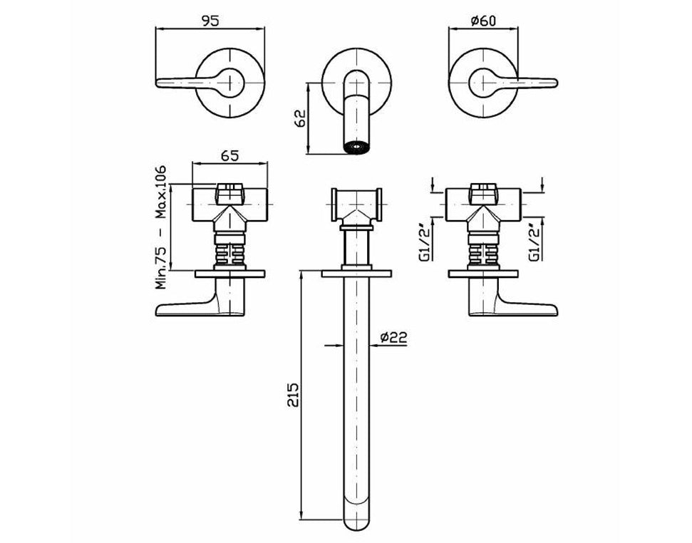 MEDAMEDA 3TH BASIN MIXER 215MM