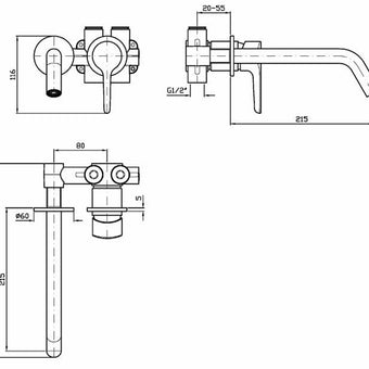 MEDAMEDA WALL MOUNTED BASIN MIXER 215MM