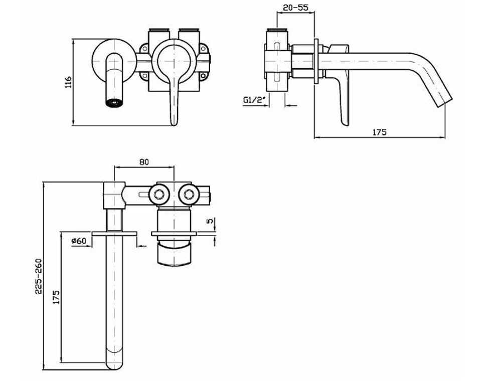 MEDAMEDA WALL MOUNTED BASIN MIXER 175MM