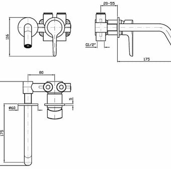 MEDAMEDA WALL MOUNTED BASIN MIXER 175MM