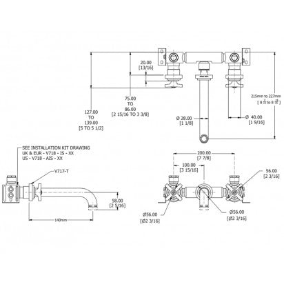 LANDMARK PURE 3TH WALL BASIN MIXER 140MM CROSS HANDLE