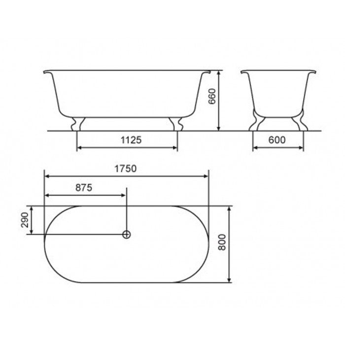 CHESHIRE QUARRYCAST FREESTANDING BATH 1750 X 800 X 660 INCL QUARRYCAST FEET