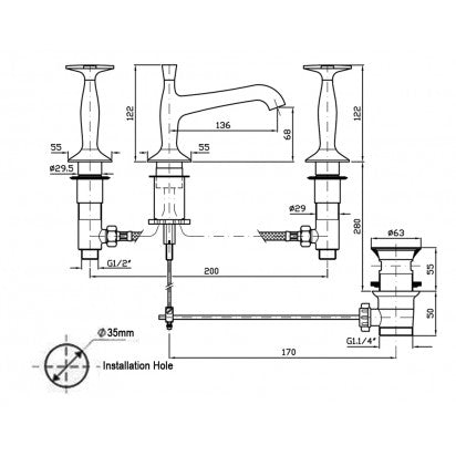 BELLAGIO BASIN MIXER 3TH PUW