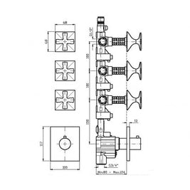BELLAGIO CROSS TOP THERMOSTATIC MIXER LEVER 3 X STOP TAP TRIMSET