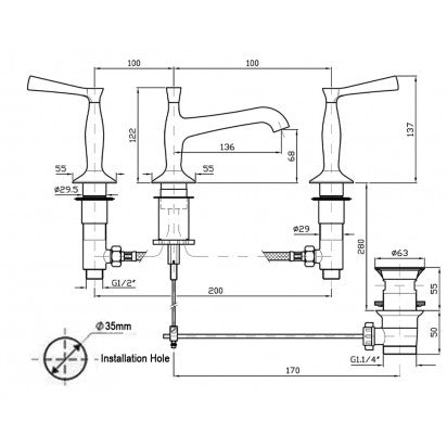 BELLAGIO LEVER BASIN MIXER 3TH PUW